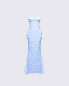 Alma Blue Butterfly Lace Maxi Dress