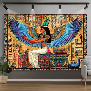 1pc Vibrant Egyptian-Themed Tapestry - Lightweight & Easy to Hang, Polyester 100.0%, Featuring Colorful Ancient Deities Design, Perfect for Home Decor & Celebrations, Egyptian Home Decor 60X40