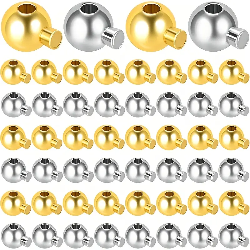DIY Jewelry Metal Bead Assortment - 40 Round Crimping Beads, Golden Spacers, Silver Spacers, Ornament Balls for Bracelet, Necklace Pendant End Accessories, Crimping Beads & Bead Assortments