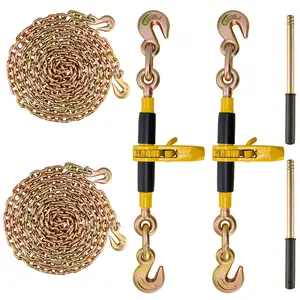 VEVOR Ratchet Chain Binder 2PCS, 3/8"-1/2" Heavy Duty Load Binders, with G80 Chains 12000 lbs Secure Load Limit, Labor-saving Anti-skid Handle, Tie Down Hauling Chain Binders for Flatbed Truck Traile