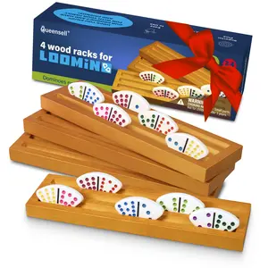Queensell Loomino Holders Curved Dominoes Racks Set of 4 Ergonomic Design for Loomino Double 6 & Mexican Train Double 12 Anti-Slip Pine Wood