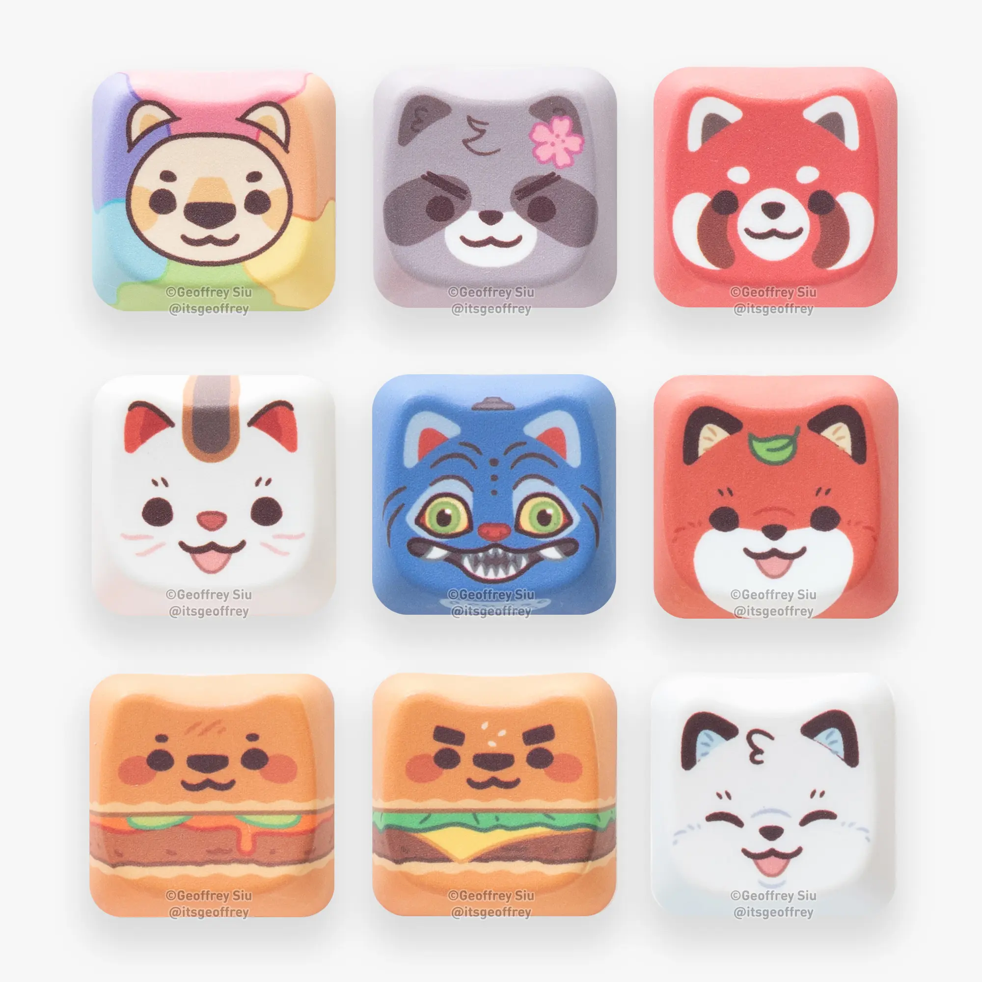 MAO Individual Key Caps - Cute Cat-Shaped Keycaps for Mechanical Keyboard - MAO Profile, 18mm x 18mm, White Sublimated Plastic, Low Profile, Uniform Height
