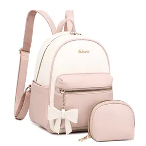Eslcorri Mini Backpack Purse for Women - Girls Bowknot Fashion Backpack Small Leather Cute Travel Daypacks with Wallet 2-PCS Casual Ladies Convertible Shoulder Handbag