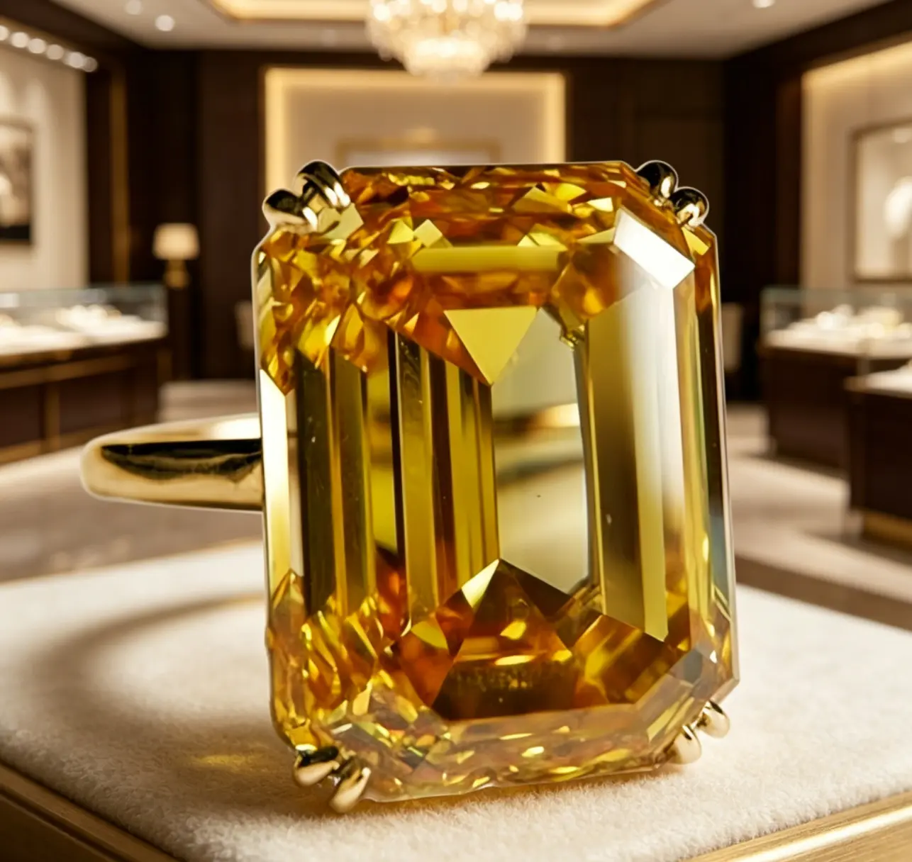 Huge Emerald Cut Yellow Sapphire Ring 14K Gold Statement Jewelry For Women