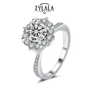 [289] 1CT Synthetic Moissanite Flowers Blooming design 925 Silver Jewelry Engagement Casual Daily Wearing With Certificate
