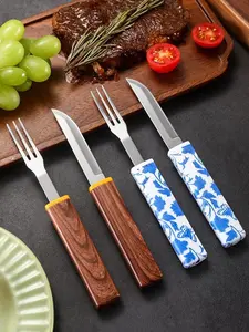 Portable Stainless Steel Utensil Set - Compact, Rustproof, Wood-Grain Grip Plastic Handles, Detachable Parts, Reusable Travel-Friendly Fork & Utensils, Dishwasher Safe, for Outdoor Dining Set, BBQ, Office Lunch,summervibes