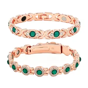 Rose Gold And Green Emerald Bracelet Oversize Magnetic Clasp Couple Jewelry