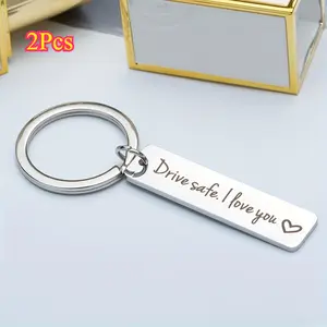 2Pcs Men Drive Safe I Love You Silver Stainless Steel Keychain Gift For Husband Boyfriend Personalized SEO Keywords: Personalized