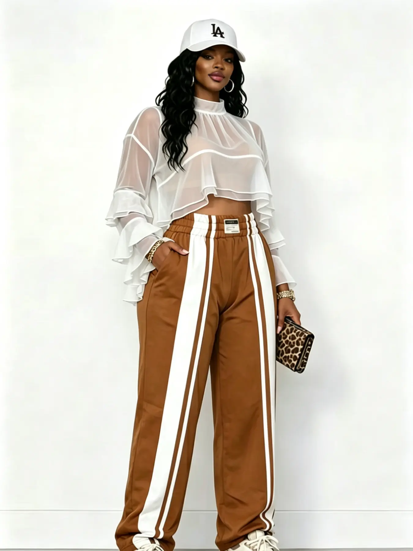 Elegant Tiered Ruffles Flounce Sleeve Sheer Mesh Loose Blouse, Tops for Women, Womenswear