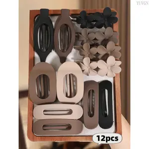 12PCS Matte Duckbill Hair Clip Set, Thick Hair Friendly Flat Oval Alligator Clips & Hair Claws, sturdy non-slip strong hold design, soft matte multicolor finish.Practical daily hair accessories, stable fixation for daily styling, perfect casual hair gift