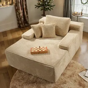 67-Inch Extra-Large Corduroy Upholstered Chaise Lounge Chair - Indoor Boneless Sofa Bed, Deep Seat Sleeper Couch Reading Chair with 3 Pillows, No Assembly Required for Living Room, Bedroom, Corduroy Upholstery