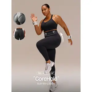 GLOWMODE Plus Size 24" Ultrafine Soft Seamless Training Day Tummy Control Scrunch Butt Lifting Anti-Roll Leggings Medium Impact Running Jogging Training Workout Gym Wear