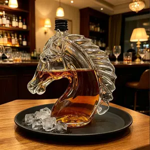 Cool Horse Head Glass Liquor Bottle, 2026 Zodiac Horse Whiskey Decanter, High Borosilicate Glass, Unique Barware Gift for Horse Lovers