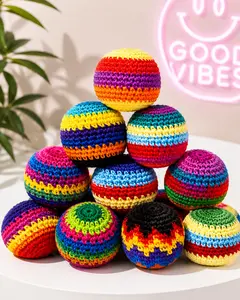 3PCS Hacky Sack Footbag Set Handmade Crochet Hacky Kick Sack Balls Knitted Kick Balls for Kids & Adults, Handmade Toss Bags for Playground, Parties & Travel (Random colors)