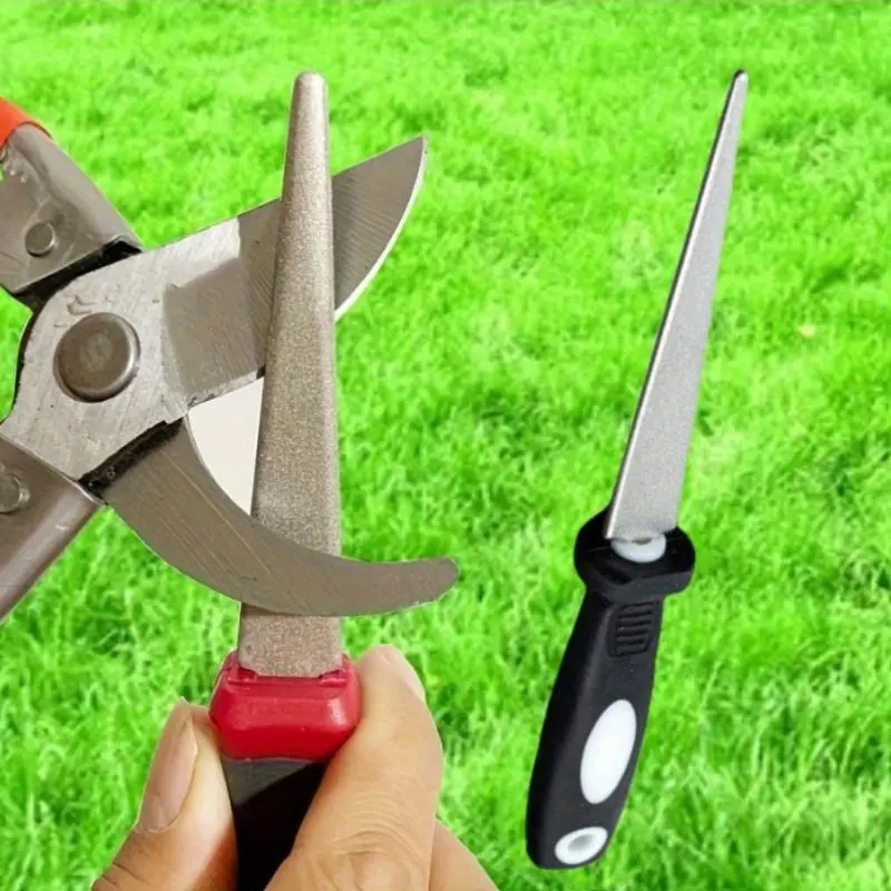 [Diamond Sharpener Tool] 2-in-1 Diamond Grinding Stone File & Steel Knife Sharpener - Ergonomic Handle, Multifunctional Gardening Tool Sharpening System, No Assembly Required, Red & Black Design for Cutting Scissors, Knives, and Tools, Home, Kitchenware