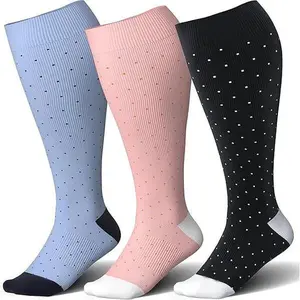 3 Pairs Extra Large Over-the-Knee Compression Socks Nylon Blend Moisture Wicking Breathable Lightweight Soft for Daytime & Holiday Party Wear - Fabric Floral Pattern long Moisture-Wicking Sports wide calf