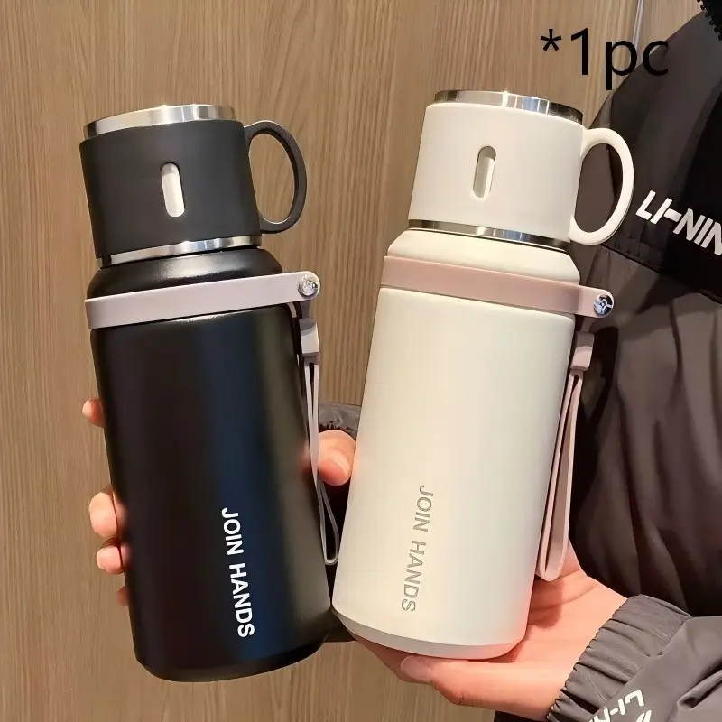 1Pc 20.3 oz-27.03 oz 316 stainless steel Insulated thermos cup, large capacity rope thermal insulation thermos bottle, one cup dual-use, the lid can be used as a cup, hot and cold, suitable for outdoor travel