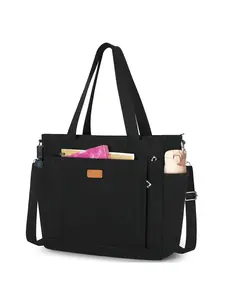 Women's Canvas Tote Bag with Zipper Compartment, Large Shoulder Bag, Waterproof Crossbody Bag, Lightweight Crossbody Bag, Ideal for School Work Beach Use