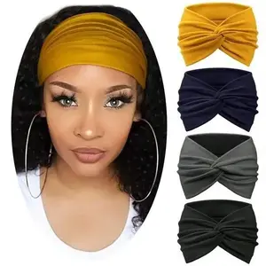4 Pack Turban Headbands for Women Wide Vintage Head Wraps Knotted Cute Hair Band Accessories