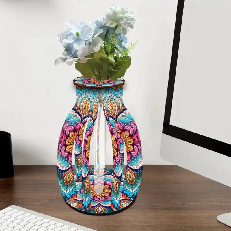 1 piece of DIY diamond painting vase, Flower floral pattern diamond painting set, Crafts, crystal diamond mosaic stitching process desktop decoration, suitable for home, office, home decoration accessories, wooden structure