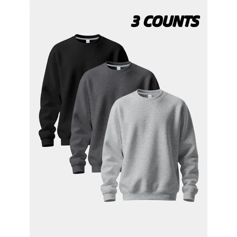 2025Men's 3 Pack Crew Neck Sweatshirts, Soft Fleece Casual Pullover Set, Classic Solid Color Long Sleeve Tops for Daily Wear, Workout & Layering 2025Men's 3 Pack Crew Neck Sweatshirts, Soft Fleece Casual Pullover Set, Classic Solid Color Long Sleeve Tops for Daily Wear, Workout & Layering