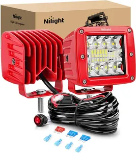 Nilight 2PCS 42W 3 Inch Triple Row Spot-Flood Combo LED Light Pods, High Power LEDs Work Light with Wiring Harness Kit for Off-Road Trucks, SUVs (Driving, Backup Reverse Use) Under Dash Lighting