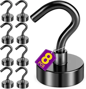 8 Pack Black Magnetic Hooks, 25 LB Neodymium Magnetic Hooks for Cruise Cabins, Strong Magnets with Hooks for Classroom, Mugs, Camper, Office, Kitchen, Metal Hooks for Cruise Ship Walls Niuknow