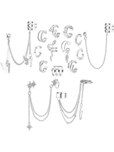 15 Pcs Silvery Exquisite Ear Cuff Earrings for Women Men Snake Ear Cuff Fake Helix Cartilage Cuff Wrap Earrings Non Piercing Earring Jewelry Set Diverse Alloy Copper Ear Cuffs Chain Earrings