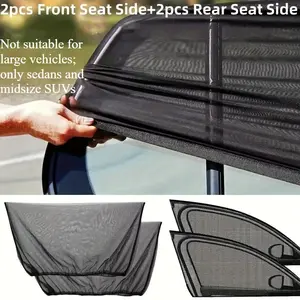 4PCS Car Window Sunshades and Mesh Mosquito Screens—foldable, suitable for all weather conditions, black privacy protection, protection, and insect protection. Universal fit, suitable for sedans and SUVs (not for trucks), making them the ideal choice