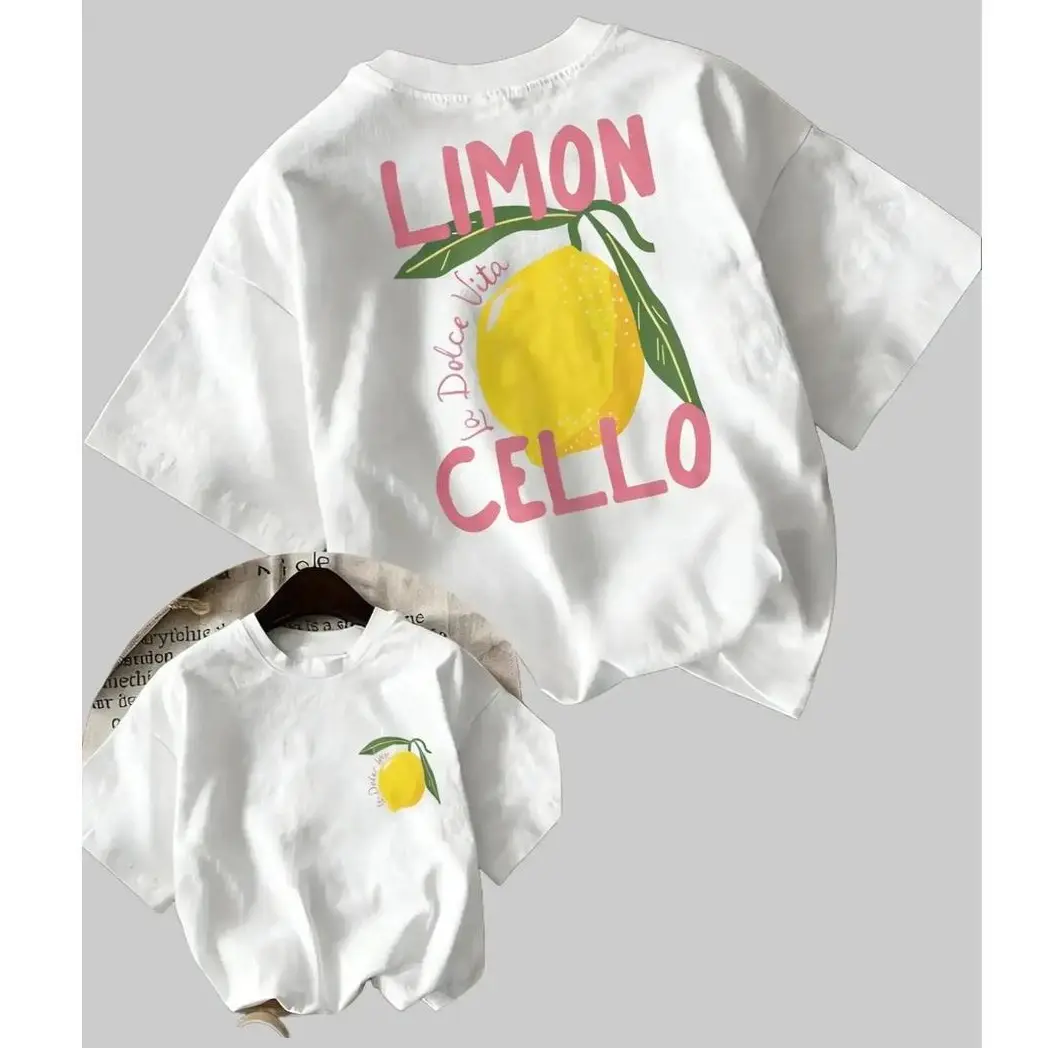 Summer Limoncello Graphic T-Shirt | Cute Yellow Lemon Fruit Double Sided Tee | Mediterranean Vacation Vibe Women's Casual Oversized Short Sleeve Top  double-sided print  Tee