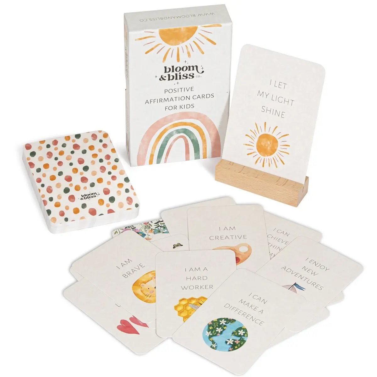 Kid's Positive Affirmation Cards, Positive Affirmations Cards for Kids - 50 Daily Inspirational Cards by Bloom and Bliss to Increase Confidence, Mindfulness, and Gratitude, Display Stand, Perfect for Teachers, Therapists, and Parents Musical Boys