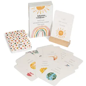 Kid's Positive Affirmation Cards, Positive Affirmations Cards for Kids - 50 Daily Inspirational Cards by Bloom and Bliss to Increase Confidence, Mindfulness, and Gratitude, Display Stand, Perfect for Teachers, Therapists, and Parents Musical Boys