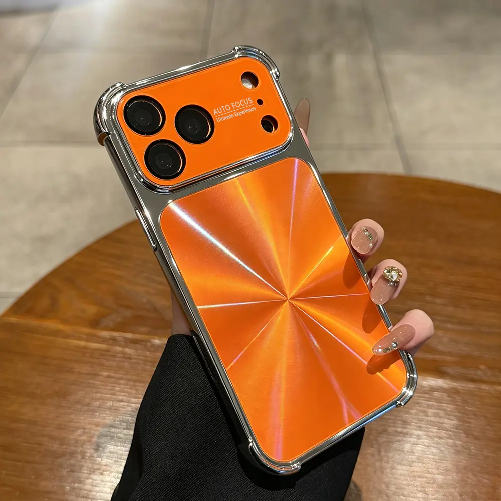 Suitable for iPhone 17 Pro Max, 16, 15 Plus, 14, 13, 12, 11, luxurious and cool metal light sensing phone case, four corner airbags, full camera protection, electroplated border CD anti drop phone protective cover-A213