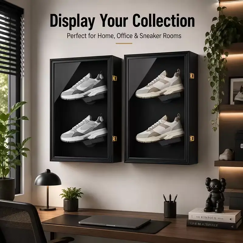 Wall-Mounted Lockable Sneaker Display Cabinet with Acrylic Door & Frame - Anti-Fading Dustproof Shoe Organizer Case Suitable for Sports Shoes, Lockable Storage Shelf for, Retail, Locker Room - No Assembly Required for Sports Gear