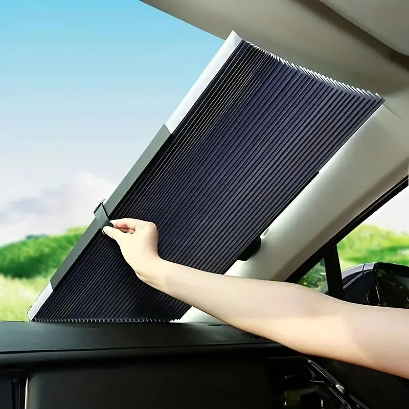 Automatic Retractable Car Sunshade, UV Protective & Heat Insulation Car Sunshade, Universal Car Front Window Sunshade, Sunshade Cover, Windshield Net Sunshade, Sturdy Sun Shade, Sun Shade Sail, Windscreen Shade Cover, Car Sunshades For Windshield
