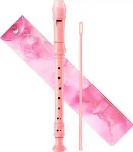 Soprano Recorder Instrument for  Beginners Student  Fingering C Key Recorder Instrument 3 count with Cleaning Rod and Bag Fingering Chart (Bright pink)