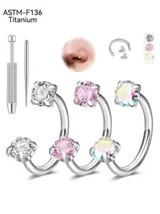 Five-Piece Set Titanium Alloy Zircon Piercing Jewelry, Lip Nose Ear Studs, High Temperature Sterilization, Perfect Gift for Girls, Body Piercing Kit