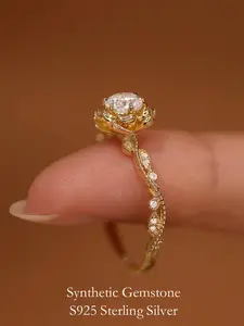 925 Sterling Silver Rose Design Ring, Elegant Engagement Wedding Rings Rhinestones Decor Design Ring for Women, Fashion Jewelry for Party, Daily Decor, Trendy All-match & Exquisite Jewelry for Birthday Gift