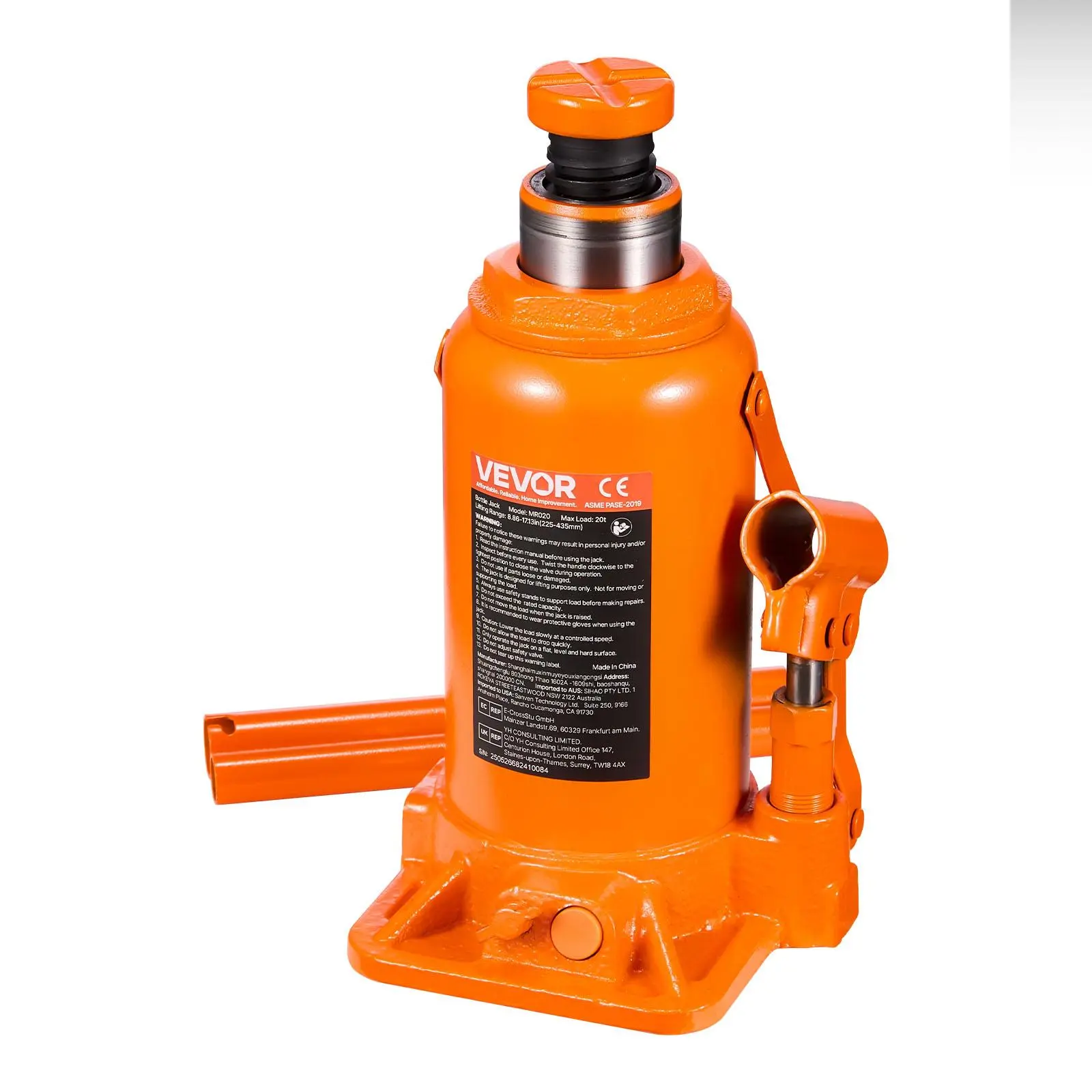 【Summerfinds】VEVOR Hydraulic Bottle Jack,  , 20 Ton (44092 lbs) Capacity, 8.9-17.1 Inch Lifting Range, Heavy Duty Welded Bottle Jack for Car, SUV, Pickup, Auto Repair, House Lift and Agricultural Equipment, Orange
