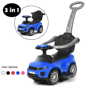 3-in-1 Kids Ride On Push Car for 12-36 Months Removable Handle Anti-Roll Board Horn Music Blue