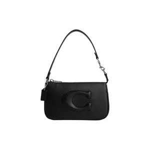 Coach Nolita 19 Logo Zipper Closure Smooth Leather Shoulder Handbag Small Women's Black