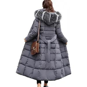 Long Down Cotton Parkas Coat Female New Winter Over Knee Loose Large Fur Collar Hooded Warm Thick Parkas Women  Padded Overcoat Womenswear Asian Check Jackets Tops Beige