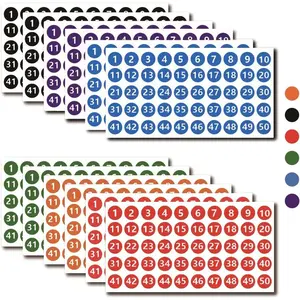 12 Sheets 600 count Vinyl Number Stickers - 1 to 50 Consecutive Number Labels, 1 Inch Self-Adhesive  Inventory Stickers for Storage Classification (6 Colors)