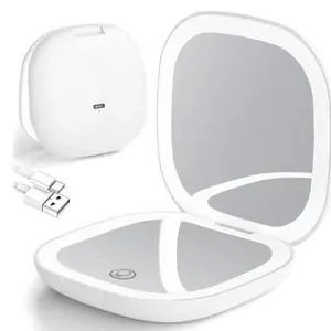 Mini makeup mirror LED Compact Makeup Mirror, 4 Inches 1X/10X Magnification Travel Mirror with Light Dimmable Double Sides Lighted USB Rechargeable Compact Mirror, Travel Essentials Magnifying,Makeup essentials, gift essentials, beauty blogger favorites