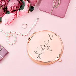 Customized Pocket Makeup Mirror Beautiful Wedding Gift, Hen Party Gift, Delicate Engraved Compact Mirror Bridesmaid Gifts