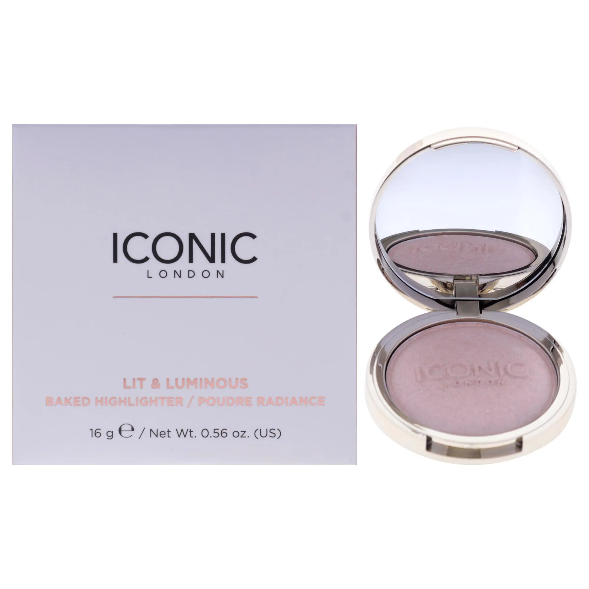 Iconic London Lit & Luminous Baked Highlighter Powder for Women, 0.56oz Compact Radiant Glow Face Makeup, Easy-Apply Formula