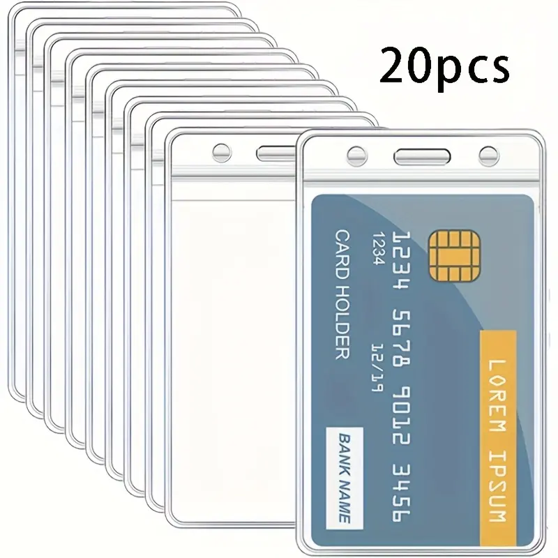 20 transparent PVC waterproof card holders, vertical  protective cases, suitable for business cards, bus cards, bank cards, ID cards and work badges  plastic card protectors Corporate Work Desk Office Accessories