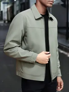 Men's Spring & Fall Lightweight Casual Collared Jacket, Zipper Closure, Collar Design, Polyester Fabric, Perfect for Daily Wear, Casual Jacket Coat