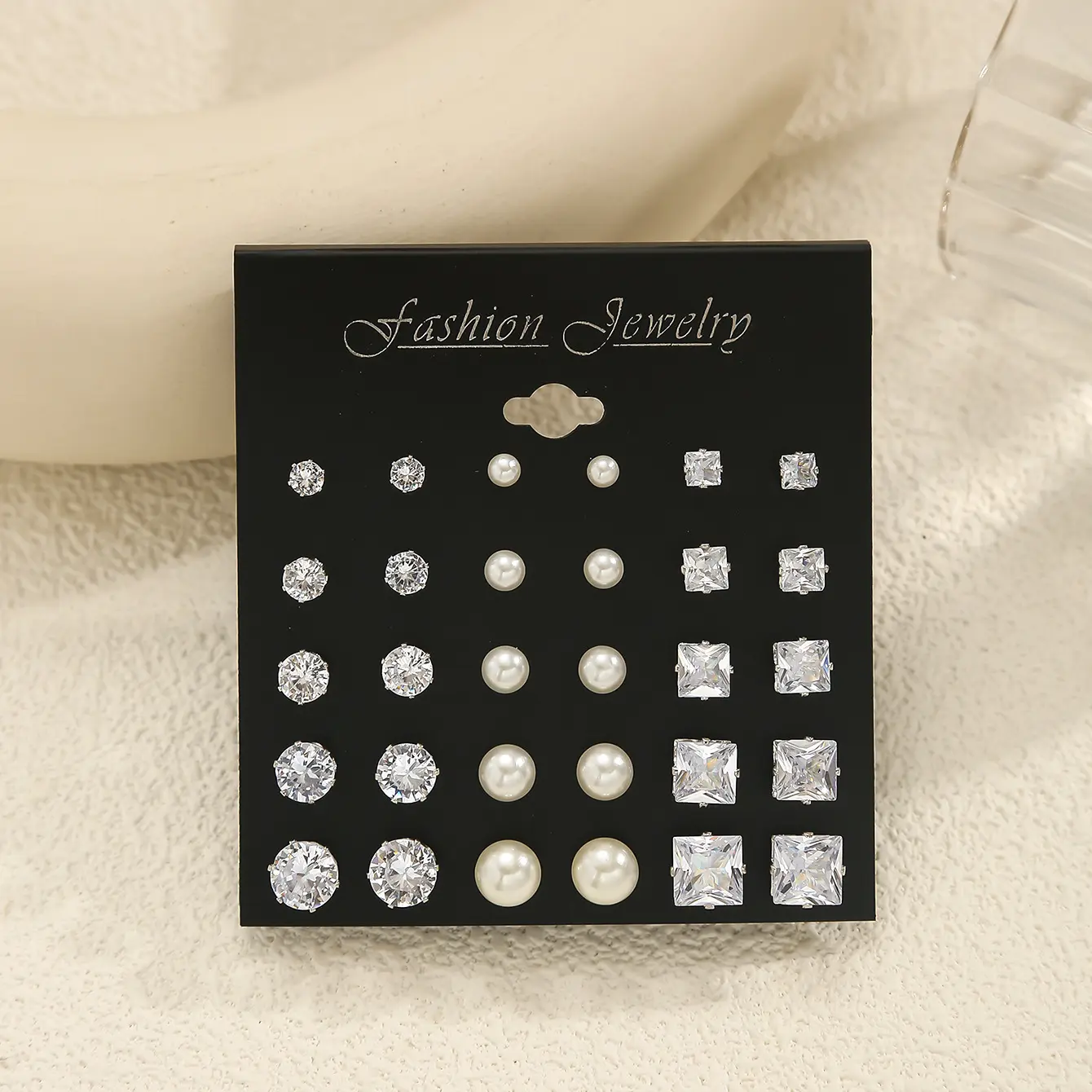 15 Pairs Stainless Steel Stud Earrings Set, Round & Square Cubic Zirconia Pearl Stud Earring Pack, Hypoallergenic Multi Size Tiny Ear Piercing Jewelry for Women Daily Wear