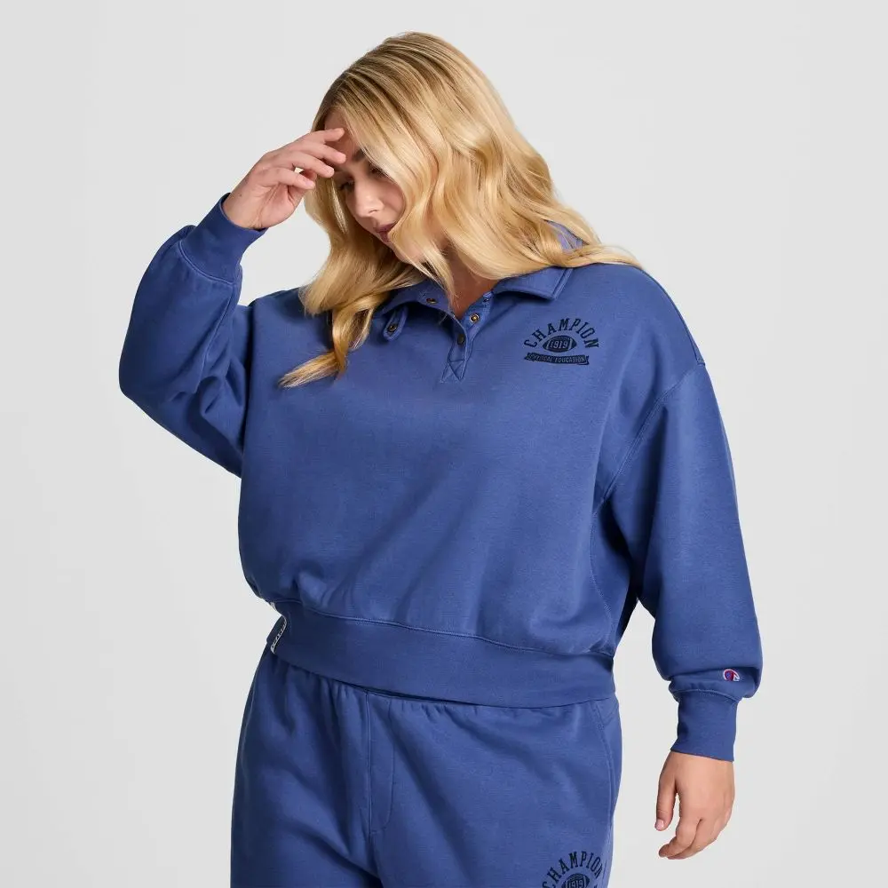 Champion Women's Long Sleeve Fleece 1/4 Snap Cropped Pullover